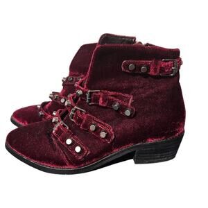 womens Maroon Velvet Gianni Bini Studded Ankle Boots Size 6 retro glam fuzzy sex